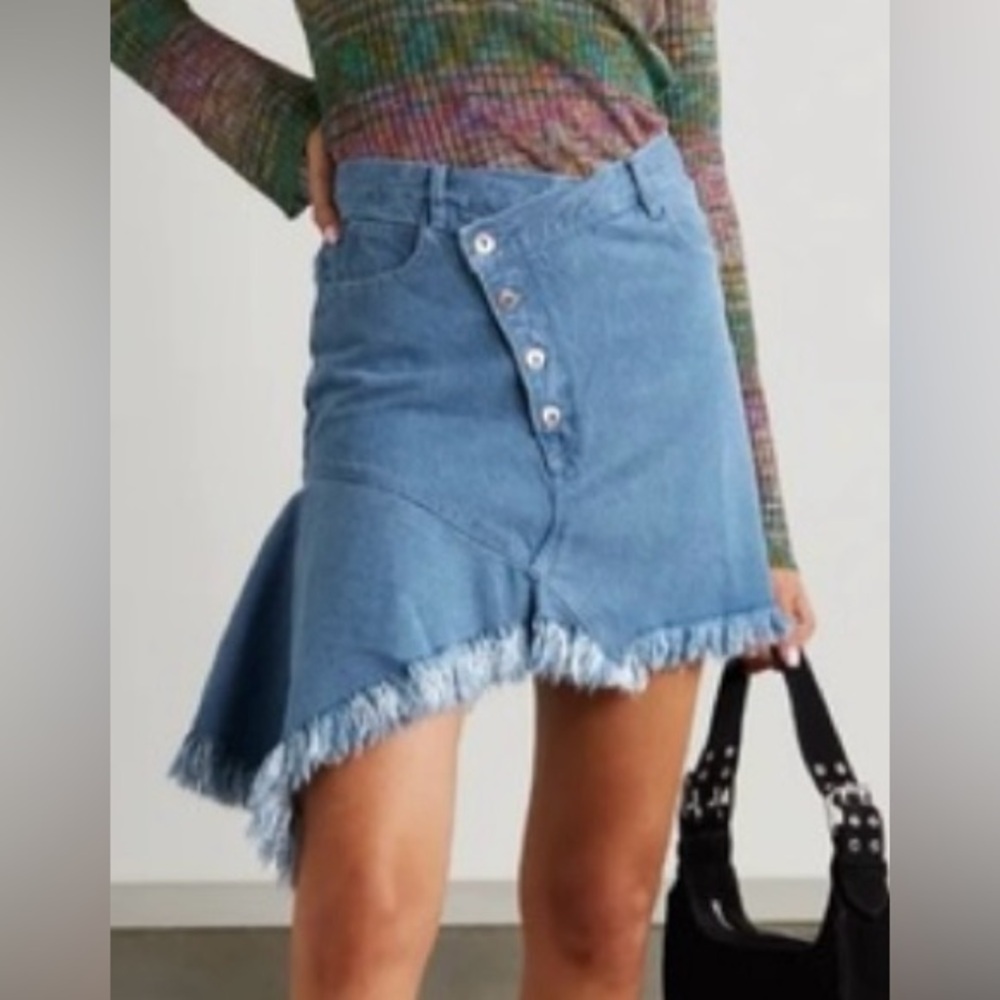 MARQUES'ALMEIDA Asymmetric Frayed Denim Mini Skirt Size UK 6 US 2